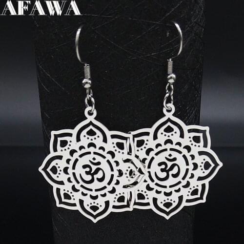 2021 Lotus Yoga Stainless Steel Dangle Earrings for Women Silver Color Earrings Jewelry joyeria acero inoxidable mujer E1553S02