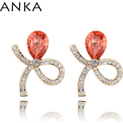 4 Colors Crystals From Austria bow-knot crystal earrings for women Champagne gold Color Stud Earrings New Hot Sale #93247