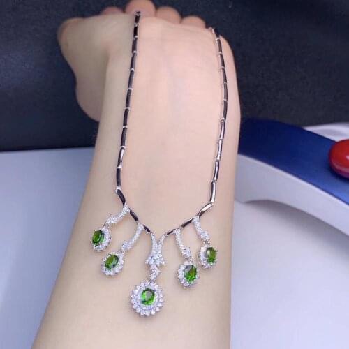 Natural diopside necklace, popular party jewelry, 925 silver design, exquisite and creative