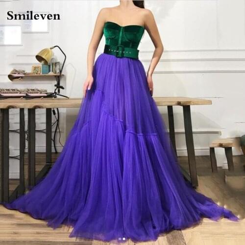 Smileven Sweetheart Neck A Line Evening Dress Tulle Prom Dresses 2021 Top Velvet New Design Floor Length Formal Party Gown