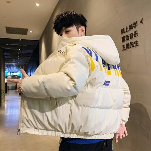 Winter Warm Cotton-padded Coats Men Letter Printed Thicken Jacket Fashion Street Thick Parkas Hooded Outerwear Mens Clothing