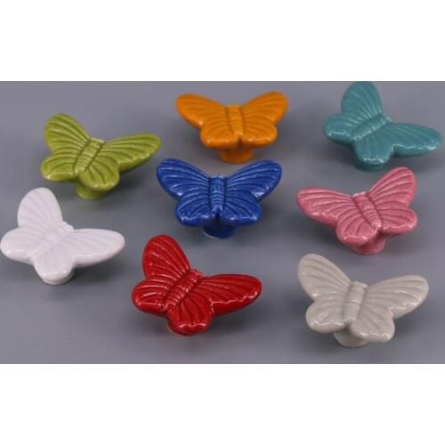 1pcs Colorful Ceramic Butterfly Shape Children Bedroom Decor Drawer Cabinet Knobs Desk Table Computer Dresser KNobs
