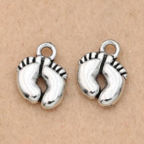 10PCS Foot Charms Antique Silver Plated Pendants Fashion Jewelry DIY Findings Jewelry Making Zinc Alloy 14x10mm