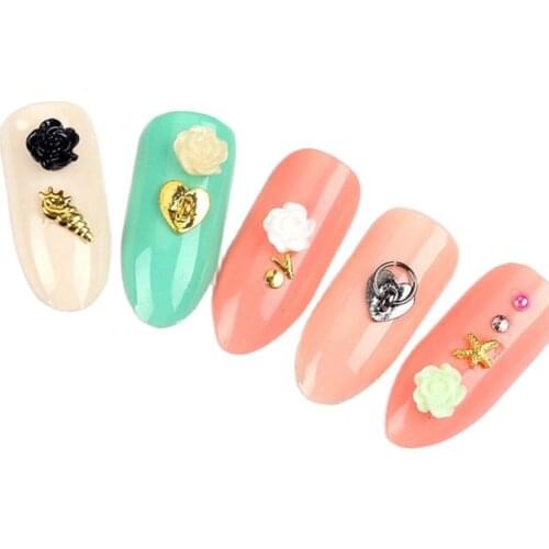 1000pc/lot Nail Flower Rhinestone 6mm Emboss Resin Rose Flower Rhinestone Nail Tip Art Accessory 3D Flower Rhinestone&Decoration