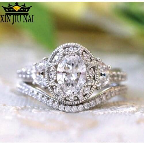 2/pcs 2018 Fashion Wedding Womens Rings Pair AAA Cubic Zirconia Rings Sets Vintage Thin Silver Finger Ring Band With Stone 6-10