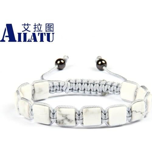 Ailatu Wholesale Mens Luxury Brand Jewelry10pcs/lot Top Quality 8x8 White Howlite Marble Stone Cube Braiding Bracelet