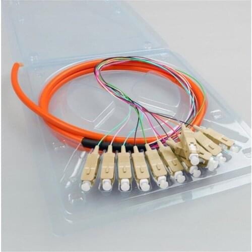 Free shipping 12core colored SC pigtails SM optical fiber 62.5/125um 50/125um cable ftth bundle pigtails 1-3 Meters