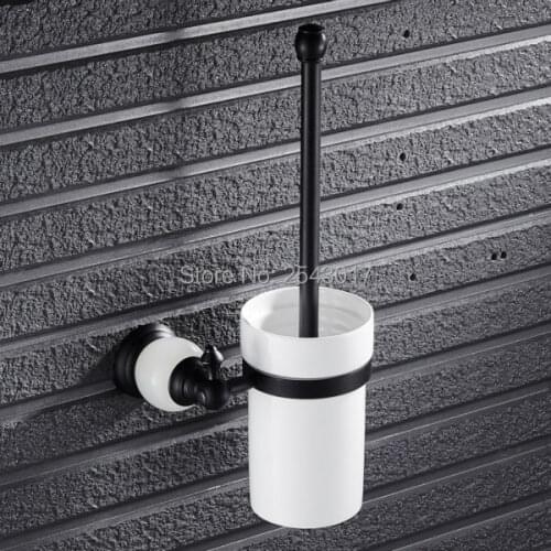 Black Toilet Brush Holder Copper Brass Luxury Jade Wall Mounted Bathroom Accessories Brush Holder with Ceramic Cup ZR2408