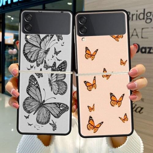 Black Hard Case For Samsung Galaxy Z Flip 3 5G Luxury PC Shockproof Phone Cover ZFlip 3 Bumper Funda Beautiful Diamond Butterfly