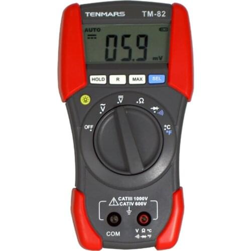 TENMARS TM-82 Digital Multimeter CAT IV 600V LCD Backlit Display with Maximum Reading of 1999 Digital Multimeter ACV, DCV