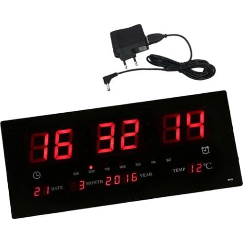 Digital Wall Clock LED Time Calendar Temperature Electric Alarm Clock EU