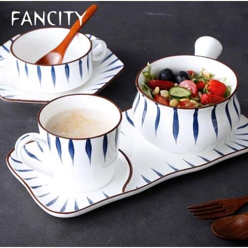 FANCITY Japanese style light luxury breakfast bowl with handle for one person tableware combo set breakfast cup creative Nordic