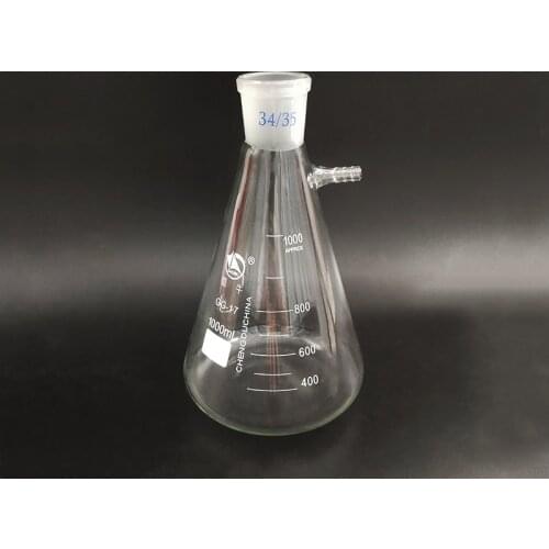 Filtering flask with side tubulature,Capacity 1000ml,Ground mouth 34/35,Triangle flask with tubules,Filter Erlenmeyer bottle