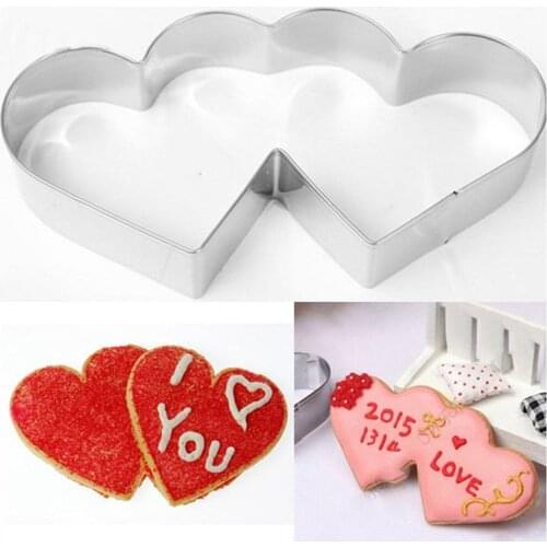3D Sweet Love Theme Stainless Steel Cookie Cutter Candy Double Heart Metal Biscuit Maker Kitchen Baking Pastry tool