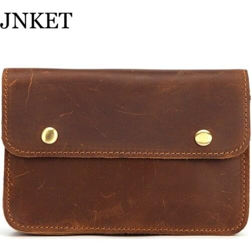 JNKET New Retro Mens Cow Leather Waist Bag Casual Waist Pack Cellphone Bag Multifunctional Waist Pouch Messenger Bags