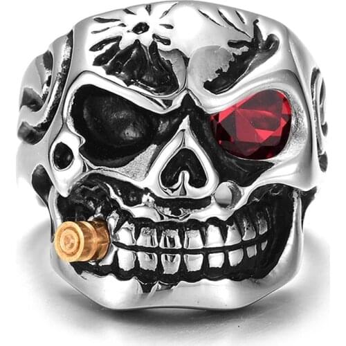 Classic Vintage Men Ring Punk Skull Head Pipe Rings Alloy Skeleton Halloween Accessories Rings For Men Gift Jewelry