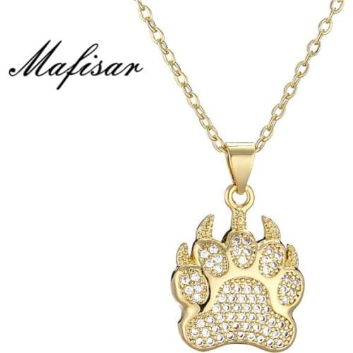 Mafisar 2021 New Fashion Dog Paw Pendant Necklace For Women Men Gold Color CZ Necklace Femme Bijoux Unique Design Party Jewelry
