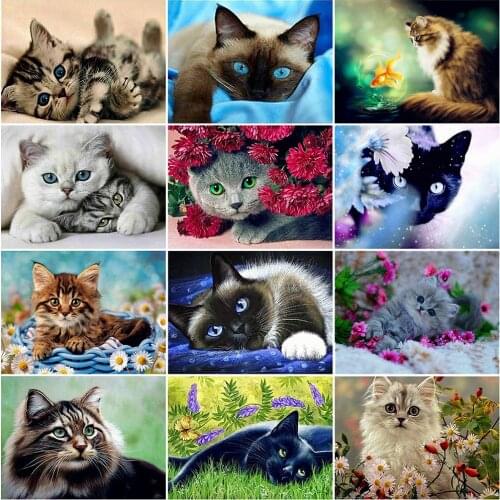 MomoArt Diamond Embroidery Sale Cat Cross Stitch 5D DIY Diamond Painting Animal Mosaic Sale Rhinestones Pictures Crafts Kit