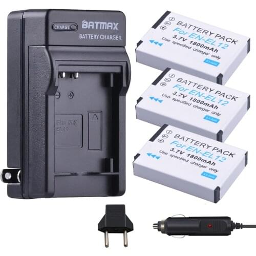 3Packs of EN-EL12 Batteries + Battery Charger Kits for Nikon Coolpix A900, AW100, AW110, AW120, AW130, S31, S800C, S6100, S6200
