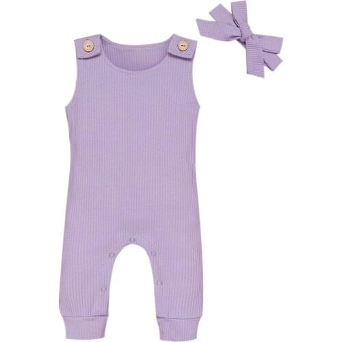 Newborn Baby Girls Boys clothes round neck sleeveless solid Romper bow Headband 2pc kids Toddler cotton lovely casual Outfits