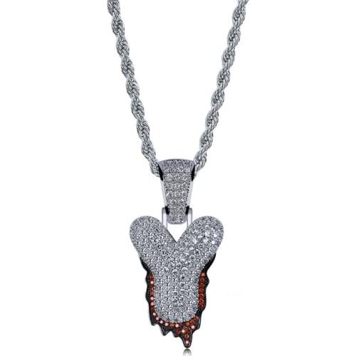 OMYFUN Factory Custom Name Drip Bubble A-Z Letters Pendants & Necklaces Red Zircon Iced Initials Alphabet Hip Hop Jewelry