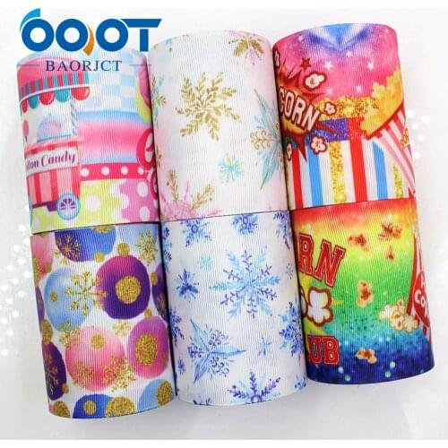OOOT BAORJCT G-18620-554,10 yards,75 mm Cartoon snowflake Printed grosgrain ribbons,DIY handmade Hair accessories gift wrap