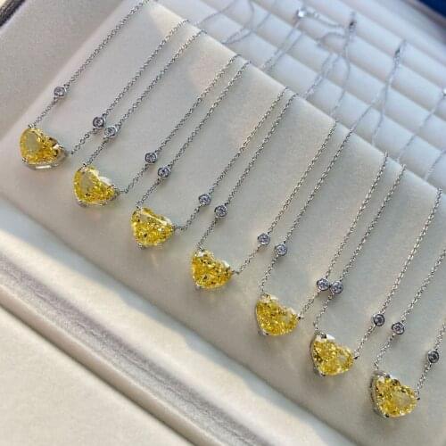 Fine Jewelry Sparkling Topaz Pink High Carbon Diamond Heart Pendant Necklace For Women 100% S925 Sterling Silver Pendants