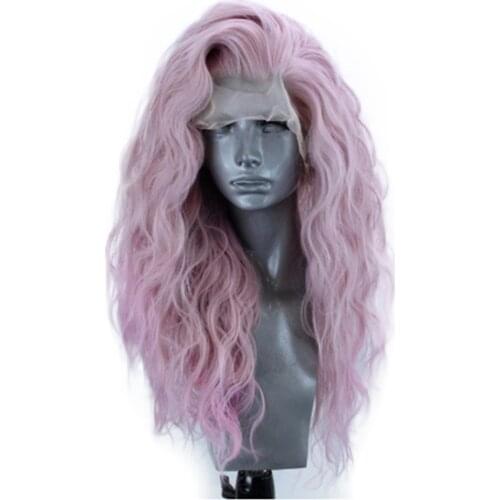 Websterwigs Pink Synthetic Lace Front Wigs High Temperature Heat Fiber Hair Long Body Wavy Lace Frontal Anime Cosplay Wig