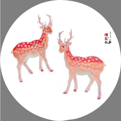 50pcs/lot Sika Deer Animal Embroidery Patches Letters Clothing Decoration Accessories Diy Iron Heat Transfer Applique