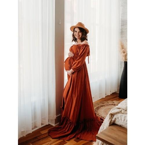 Retro Photo Shoot Prop Cotton Kaftan Full Sleeves Robe Maternity Dress Evening Party Costume for Women Photography Accessories