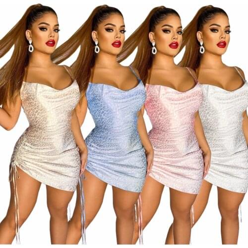 Blue Sexy Leopard Print Spaghetti Strap Dress Women 2021 Summer New Lady Pink Sling Shirring Backless Dresses Vestidos Plus Size