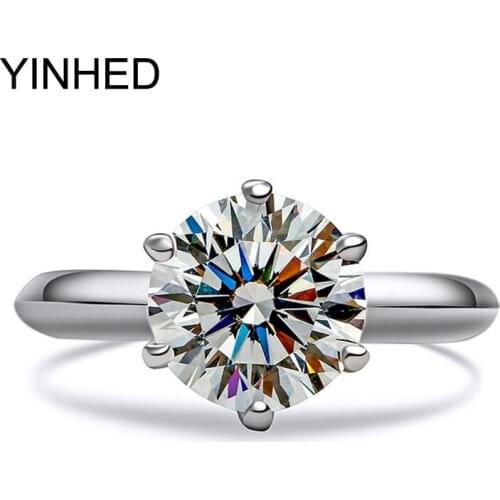 90% OFF !! YINHED Genuine 925 Sterling Silver Wedding Rings for Women 2 Carat Cubic Zirconia CZ Engagement Ring Jewelry ZR214