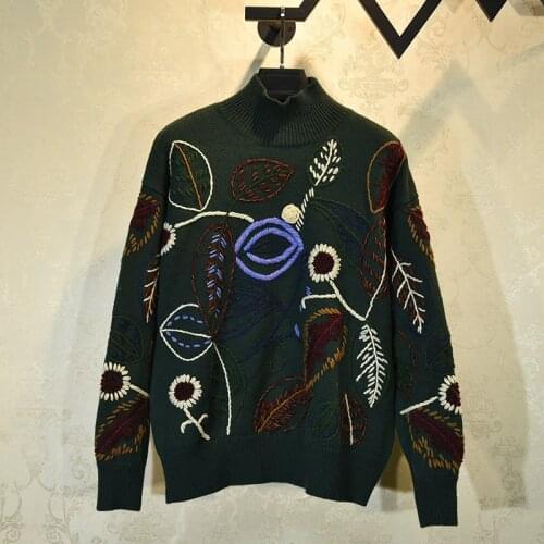 Chic womens Turtle neck loose sweater tops 2020 Autumn winter High quality embroidery pullover sweaters C437