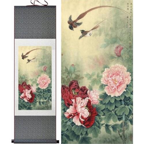 Birds and flower painting silk scroll painting traditional birds and flower painting Chinese birdsPrinted painting