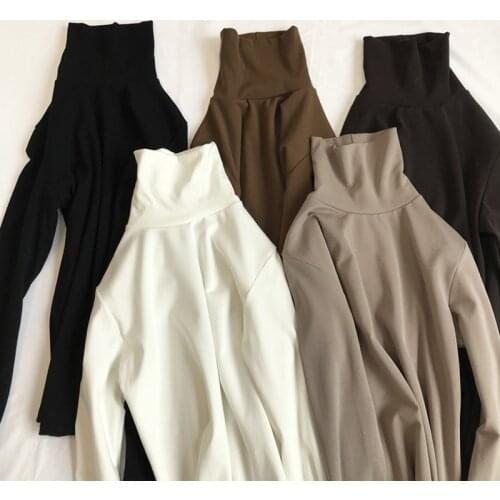 2021 New Spring Autumn Long Sleeve Turtleneck Women T shirt Solid Color All Matched Fashion Casual Female Tops M L XL