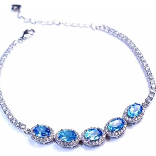 Jewelry Fashion Silver Gemstone Bracelet for Party 5 Pieces Natural Topaz Bracelet 925 Silver Topaz Jewelry Gift for Girl