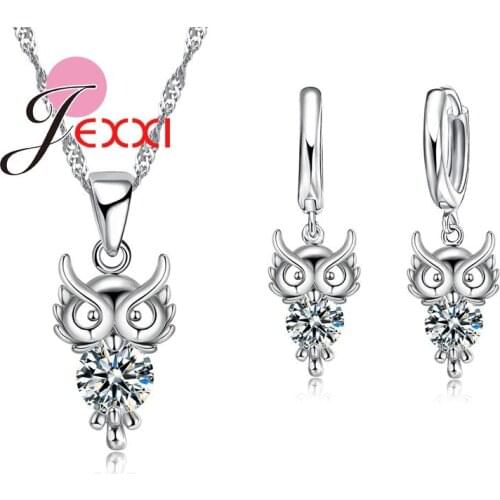 Classic Design Owl Jewelry Set For Party Birthday 925 Sterling Silver Crystal Jewellery Sets For Women