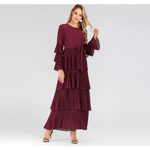 Abaya Dubai European and American fashion Selling new fashion and elegant round neck cake skirt long dress Muslim dress