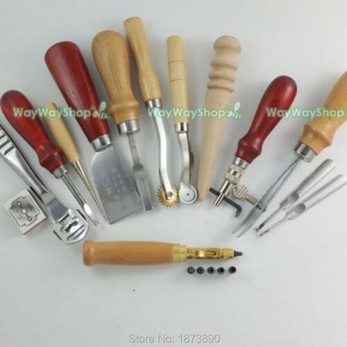 13 style Hand Sewing Tools Leather Craft Punch Groover Skiving Knife Kit Awl WS
