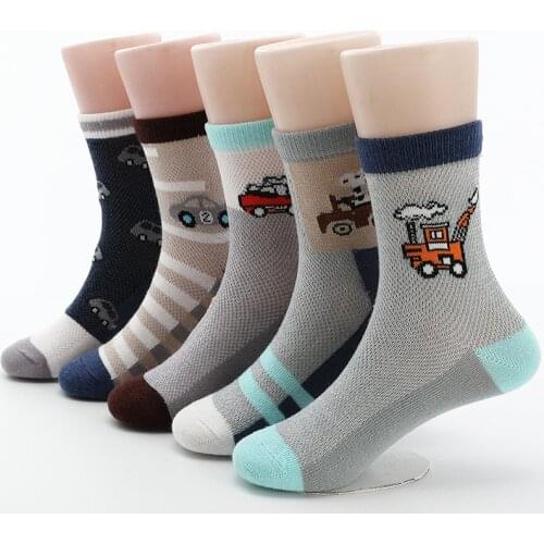 2020 New Spring Summer Children Socks Mesh breathable Car Style Cotton Boys Socks 3 -15 Year Kids Socks 5 pairs/lot
