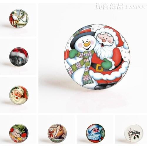 5Pcs/lot Christmas Accessories Santa Claus Snowman Glass Cabochon 25 MM for DIY Pendant Handmade Jewelry Findings & Components)