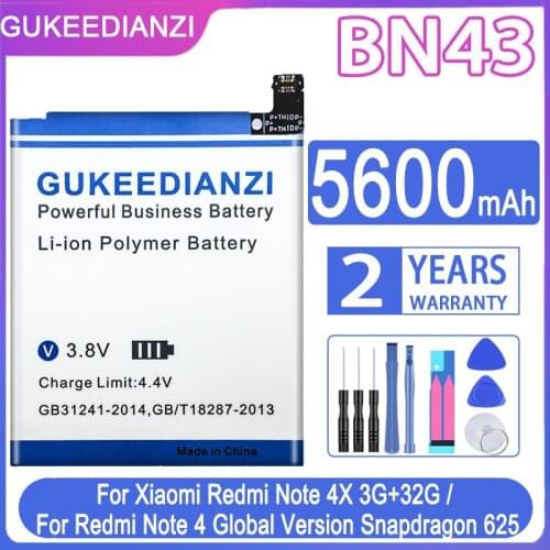 GUKEEDIANZI BN43 5600mAh For Xiaomi Redmi Note 4X / Note 4 global Snapdragon 625 Battery For Xiao Mi Phone Battery Power Bank