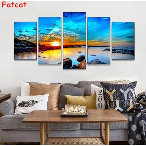 5d Diy Diamond Painting Modern Blue Sky Sunset Painting Wall Art Full Drill Cross Stitch Embroidery Rhinestone Home Decor PP2348