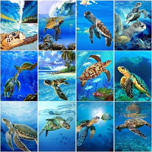 5D Diamond Embroidery Cross Stitch Kit Full Square Round Drill Sea Turtle Painting Landscape Mosaic Rhinestone Pictures Wall Art