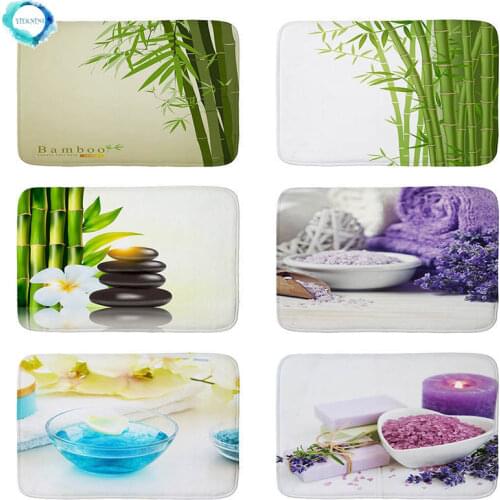 Bamboo SPA Bath Salts Printed Flannel Floor Mat Anti-Slip Tapete Floor Mats Kitchen Doormat Welcome Mats for Front Door 40x60cm