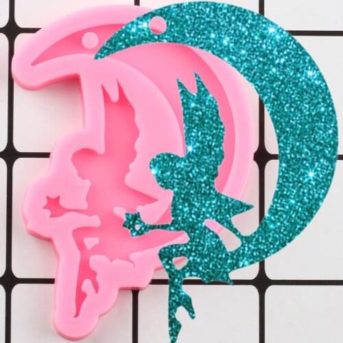 Shiny Fairy Silicone Mold Moon Angel Epoxy Resin Craft Keychain Mould Jewelry Making Necklace Polymer Clay Pendant