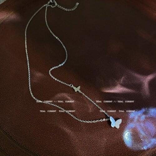 White Gold Plated Zirconia Butterfly Pendant Necklace Luxury Titanium Steel Clavicle Chain Choker Necklaces Wedding Jewelry