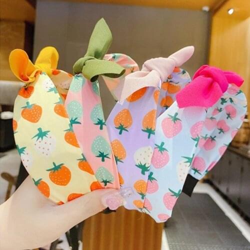 Girls Kids Bow Headbands Cartoon Fruit Print Small Rabbit Ear Bow Children Hairbands for Girl Fashion Hair Accessories Headwear