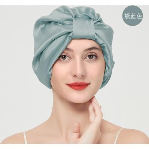 Double Layers Silk Turban Soft Mulberry Silk Bonnet Elegant Silk Sleeping Cap Hair Care Accessories Absorbent Silk Shower Cap