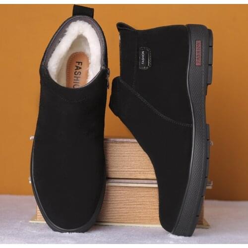 Ebulapn Brand Winter Mens Suede Leather Boots Wool High Top Casual Shoes Non Slip Mens Cotton padded Ankle Boots